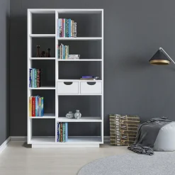 Libreria Bianco 8 Ripiani 2 Cassetti 80x25x189h cm, Installazione Libera - Imer