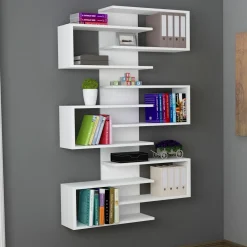 Libreria Bianco 11 Ripiani Installazione Fissaggio al Muro 75x21x161h cm, - Trenzano