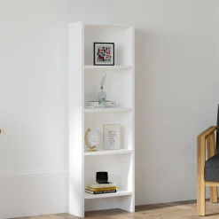 Libreria Bianco 4 Ripiani Installazione Libera 40x20x150h cm, Struttura Verticale - Civo