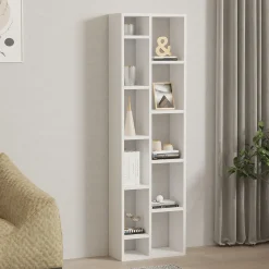 Libreria Bianco 9 Ripiani Installazione a Terra 93x28x142h cm, Struttura a zig zag - Budrio