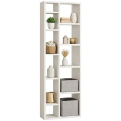 Libreria Bianco 9 Ripiani Installazione a Terra 93x28x142h cm, Struttura a zig zag - Budrio