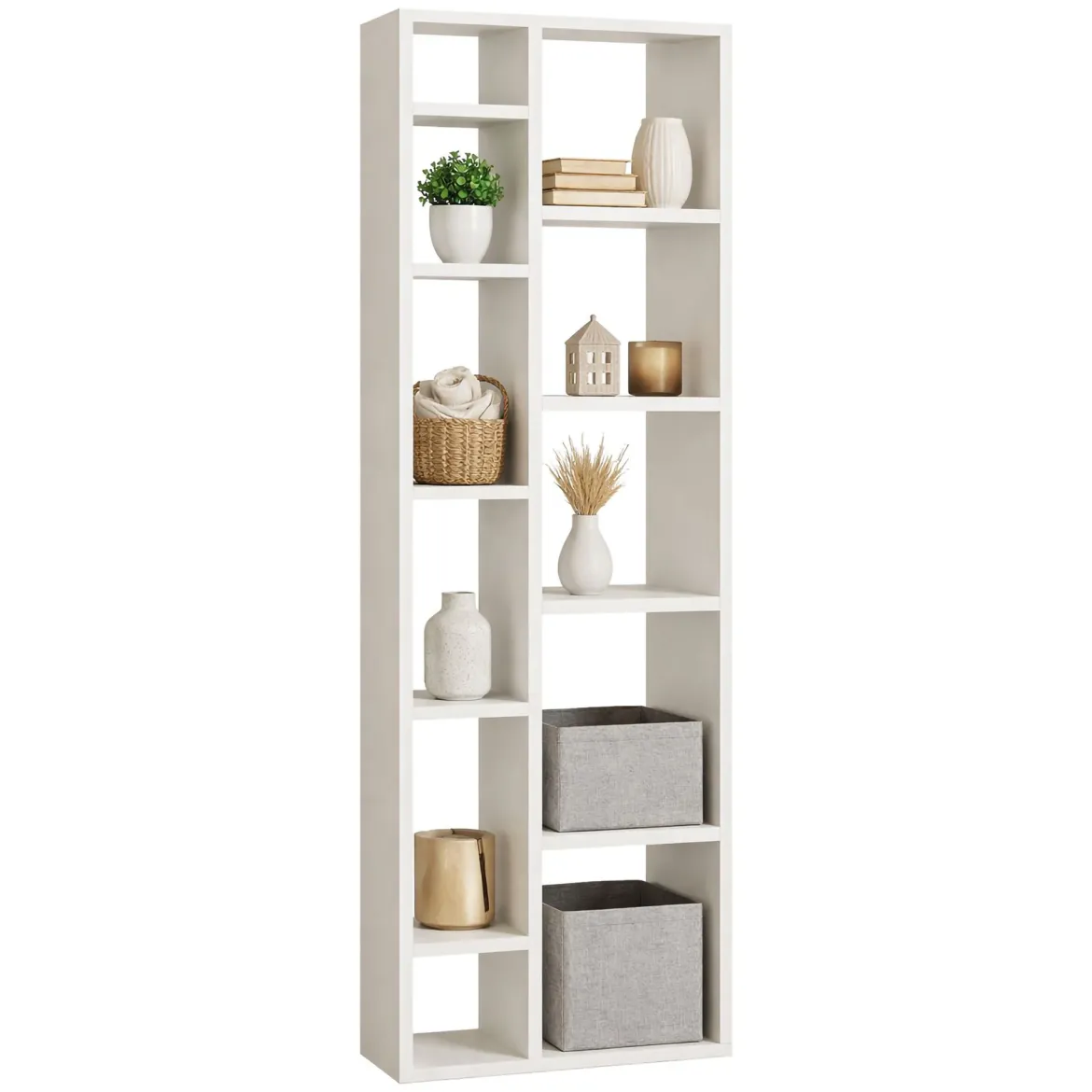 Libreria Bianco 9 Ripiani Installazione a Terra 93x28x142h cm, Struttura a zig zag - Budrio
