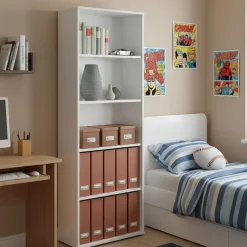 Libreria Bianco 4 Ripiani Struttura Verticale 60x30x180h cm, - Erba