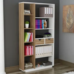 Libreria Bianco Rovere Marrone 8 Ripiani 2 Cassetti 80x25x189h cm, Installazione Libera - Imer