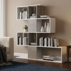 Libreria bifacciale bianca e cemento 145x145h cm - Allison