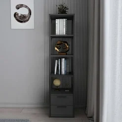 Libreria con 2 cassetti nera e antracite 39x169h cm - Arsim