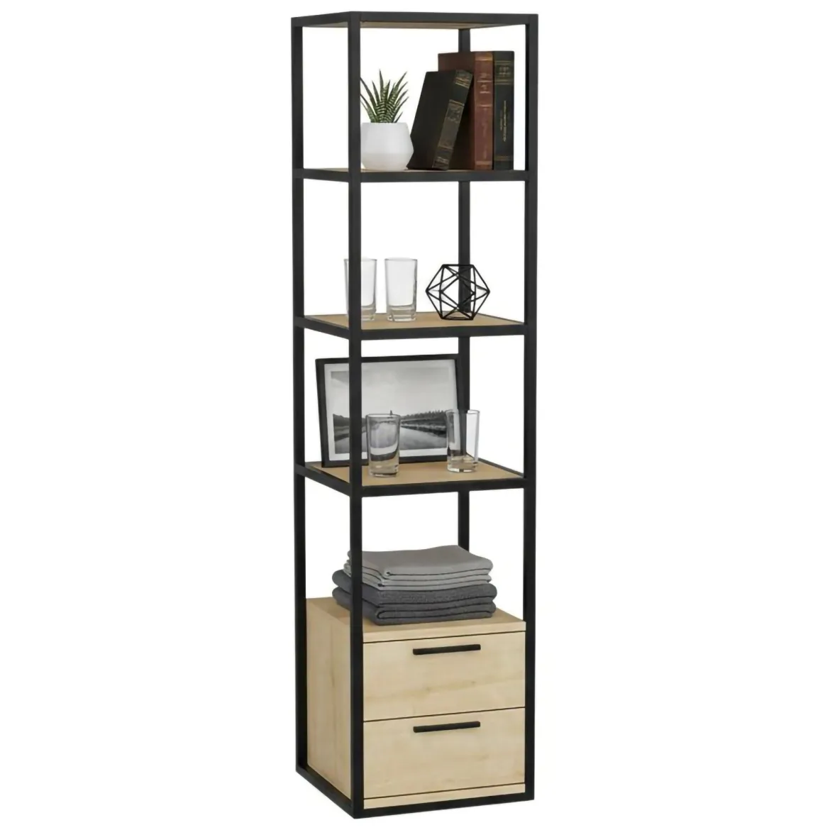 Libreria con 2 cassetti nera e quercia 39x169h cm - Arsim
