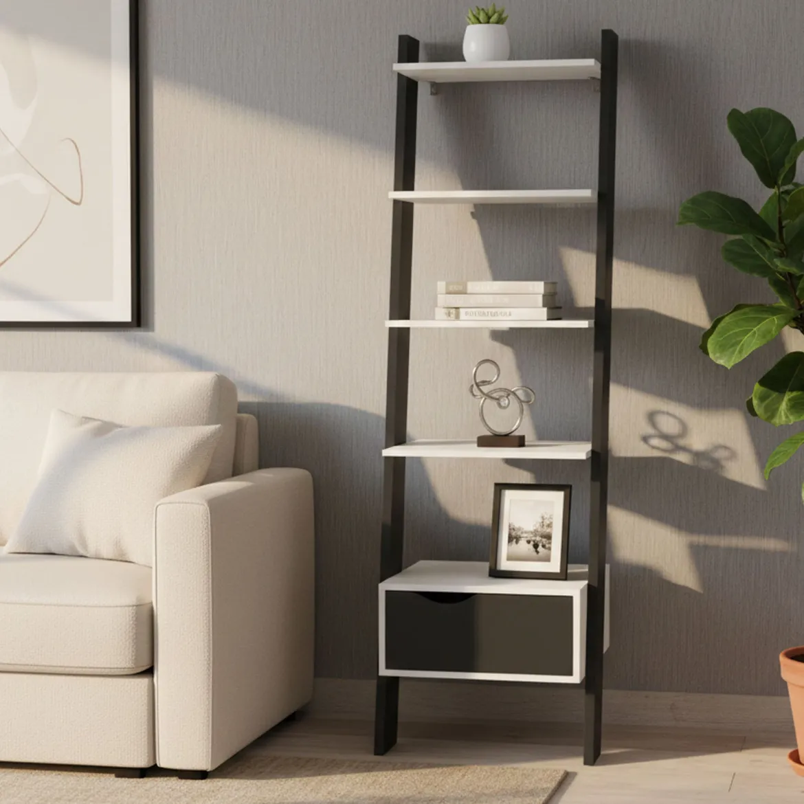 Libreria elegante bianca e nera 55x180h cm - Acascia