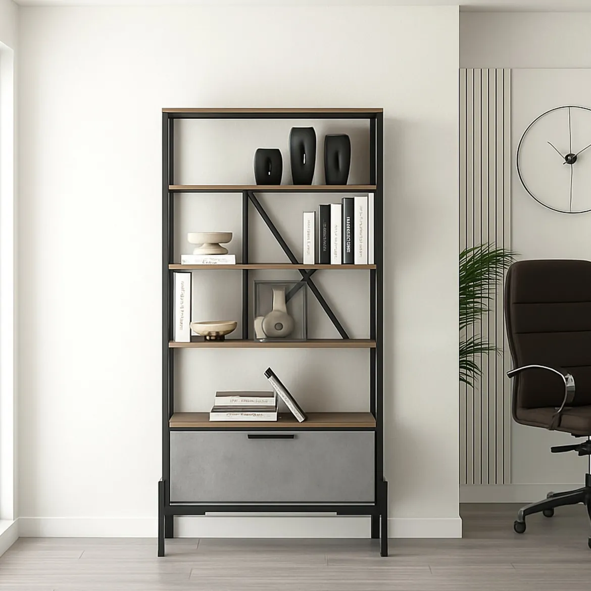 Libreria elegante marrone e grigia 75x160h cm - Fabrice