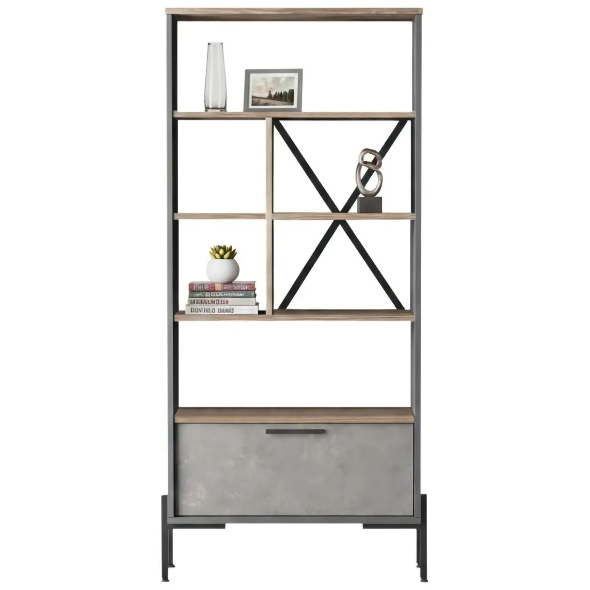 Libreria elegante marrone e grigia 75x160h cm - Fabrice