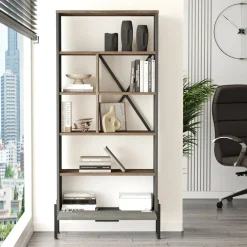 Libreria elegante marrone e grigia 75x160h cm - Fabrice