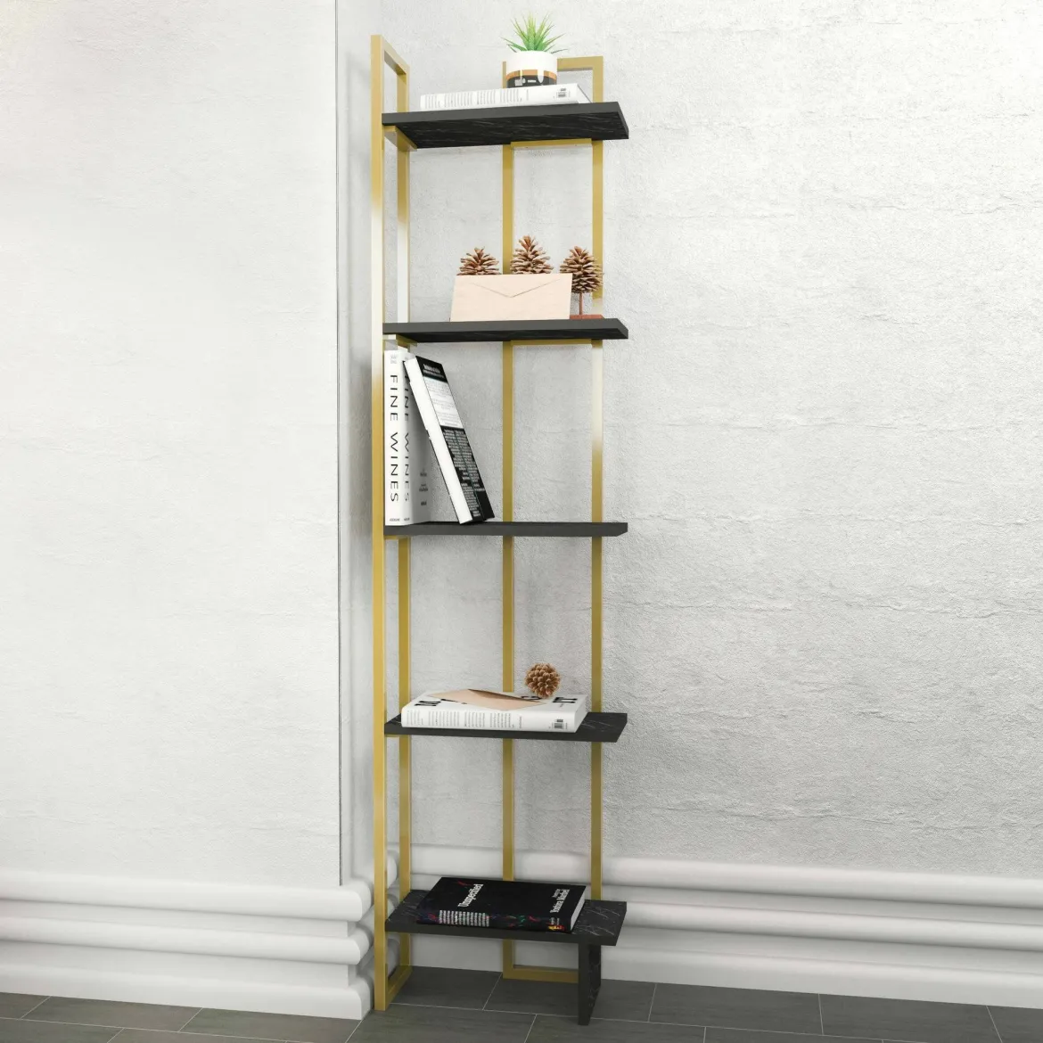 Libreria elegante nera e oro 45x180h cm - Giraffa