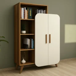 Libreria elegante noce e crema 90x132h cm - Agni