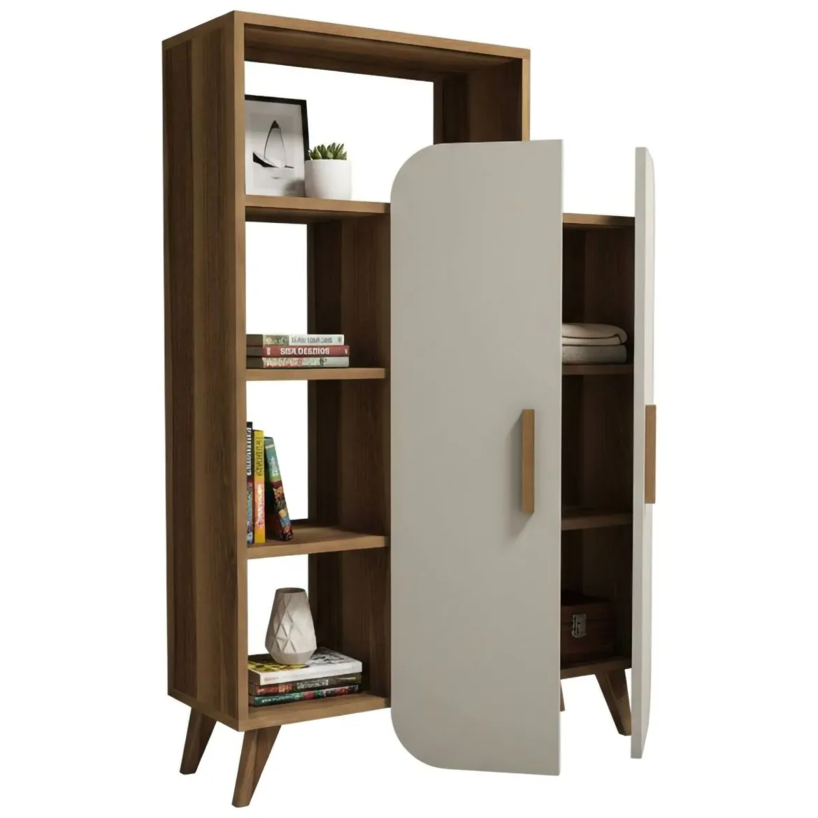 Libreria elegante noce e crema 90x132h cm - Agni