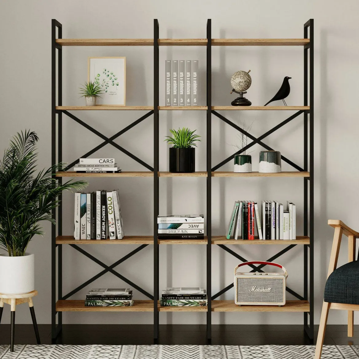 Libreria elegante quercia e nera 143x175h cm - Berna