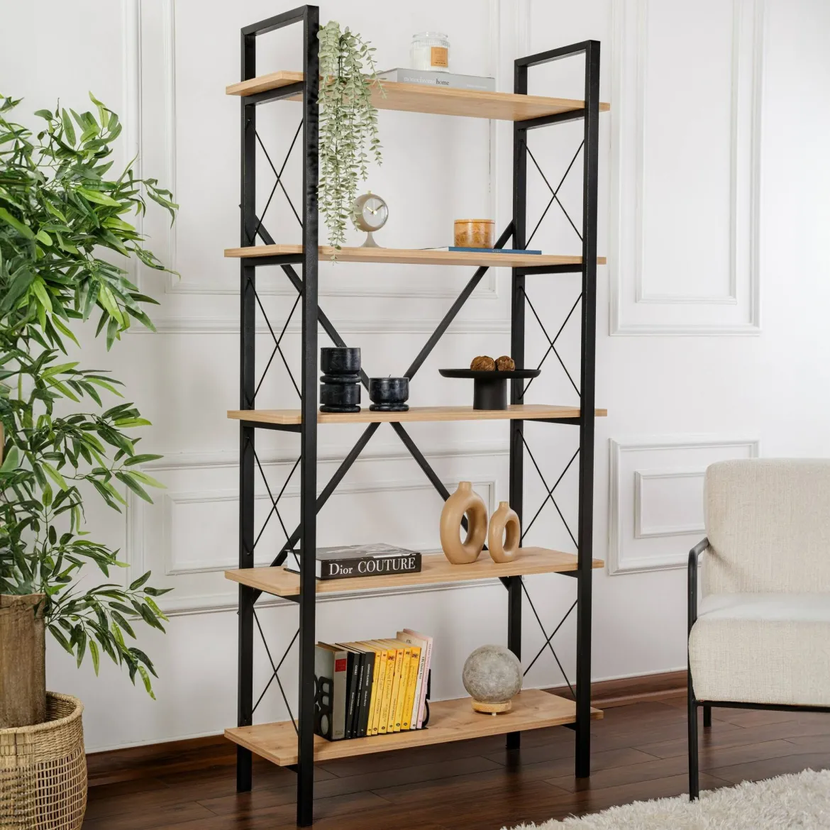 Libreria fissa quercia e nera 90x180h cm - Suriel