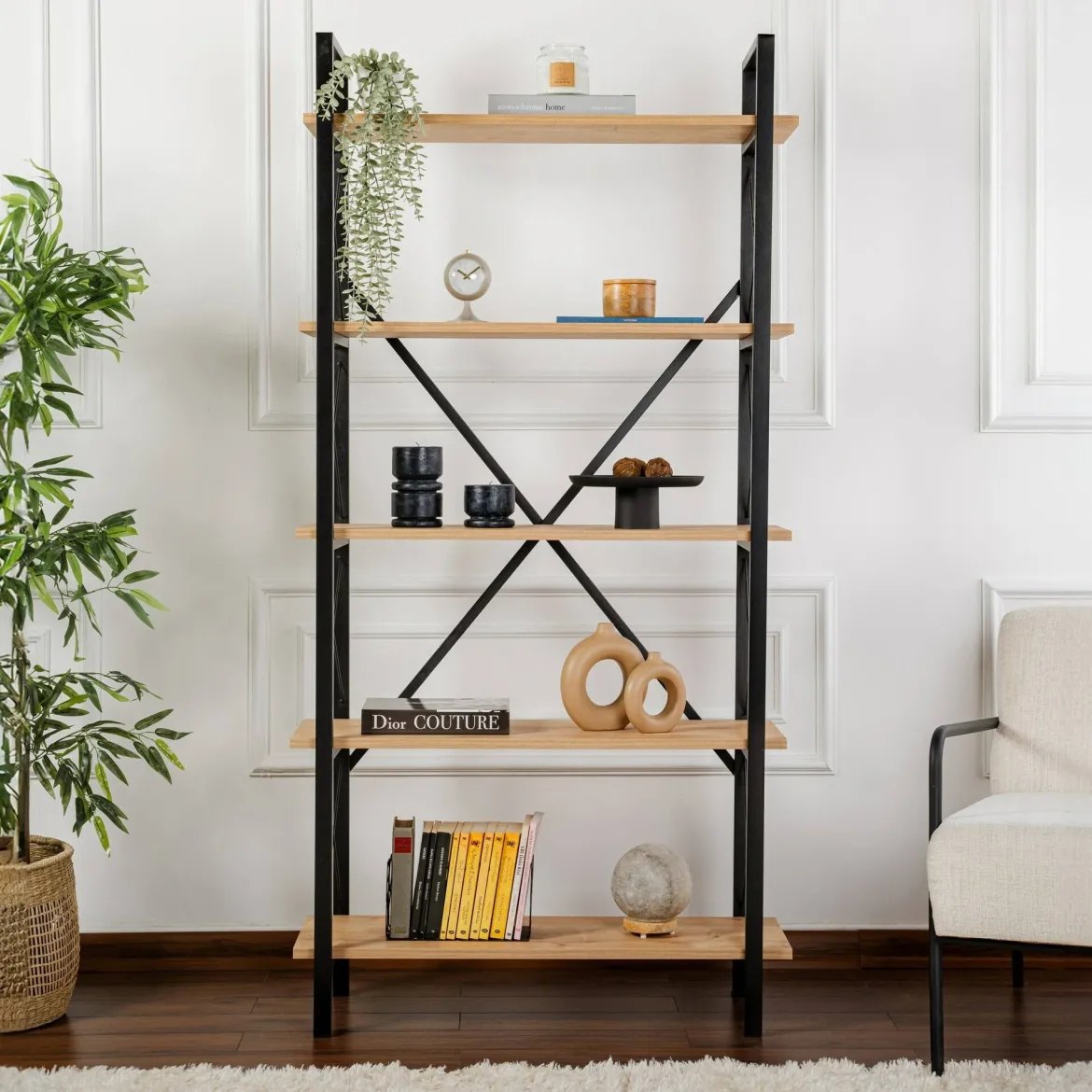 Libreria fissa quercia e nera 90x180h cm - Suriel