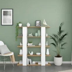 Libreria fissa rovere nodi e bianca lucida 108x136h cm - Madreperla