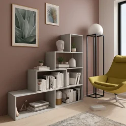 Libreria Grigio Cemento 3 Ripiani Installazione a Terra 145x28x143h cm, Sfumatura Colore Struttura Cemento - Serole