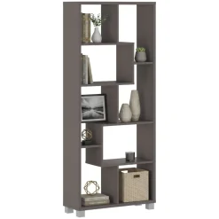 Libreria Grigio 8 Ripiani Installazione a Terra 68x25x161h cm, Struttura Aperta - Veniano