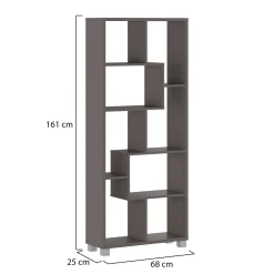 Libreria Grigio 8 Ripiani Installazione a Terra 68x25x161h cm, Struttura Aperta - Veniano