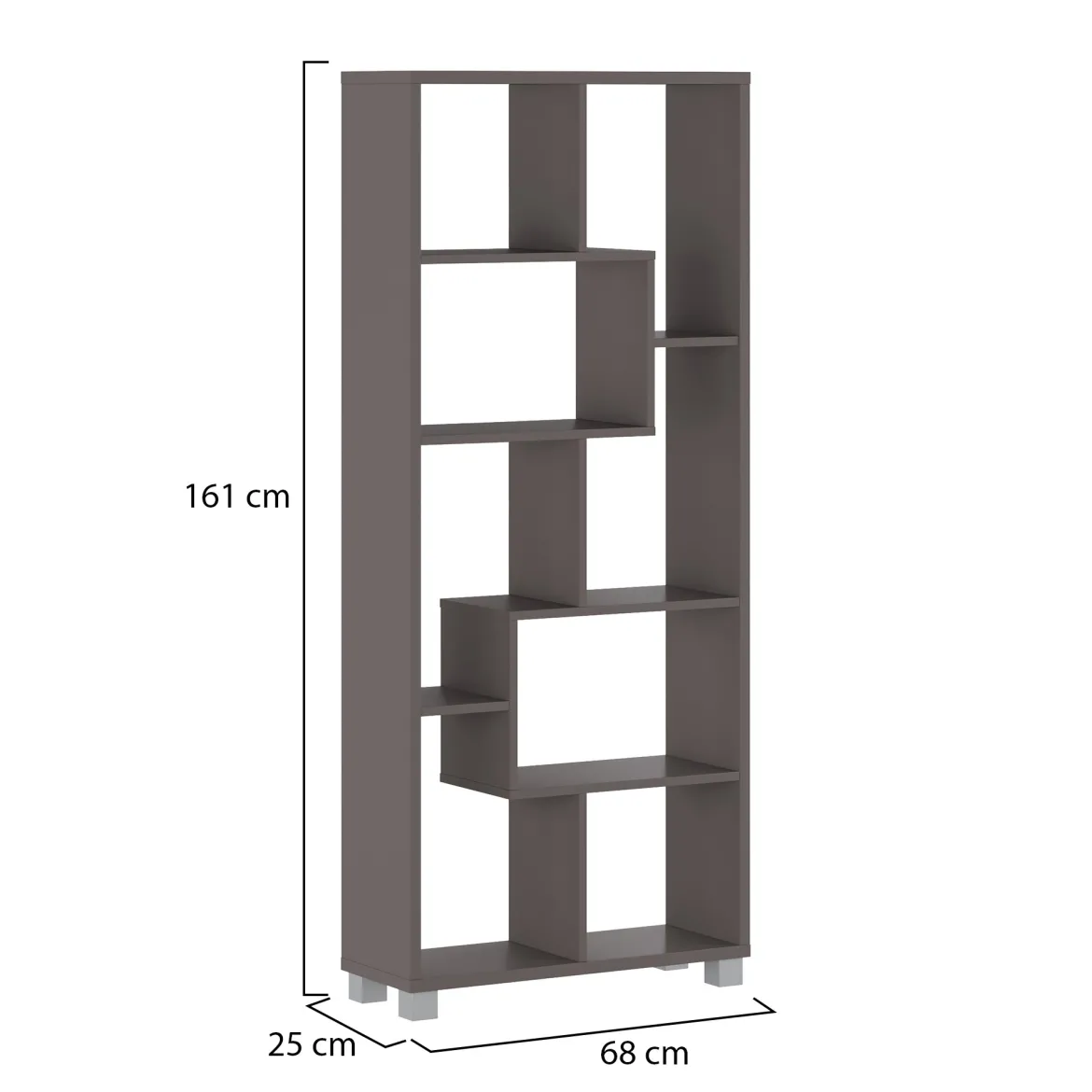 Libreria Grigio 8 Ripiani Installazione a Terra 68x25x161h cm, Struttura Aperta - Veniano