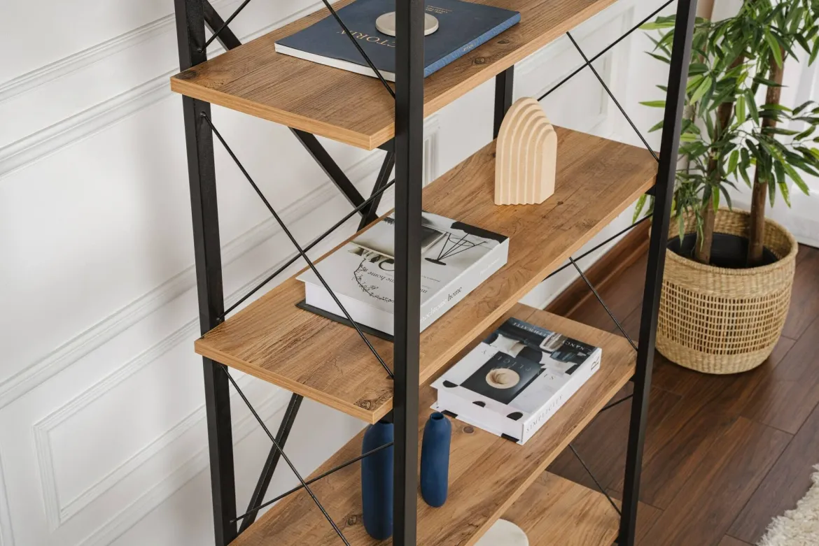 Libreria in legno massello pino e nera 90x180h cm - Suriel