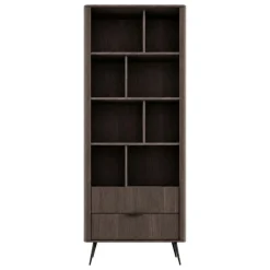 Libreria Marrone Noce 2 Cassetti 4 Ripiani 88x38x194h cm, con Piedini - Kada