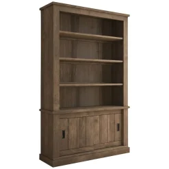 Libreria Marrone Noce Marrone Noce 3 Ripiani 2 Ante 122x40x203h cm, Installazione a Terra - Evandro