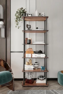 Libreria Marrone Noce Nero 4 Ripiani Installazione Libera 63x30x150h cm, Utilizzabile Come Divisorio Locale - Pignone