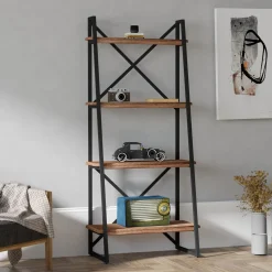 Libreria Marrone Noce Nero 4 Ripiani Installazione Libera 66x32x150h cm, Utilizzabile Come Divisorio Locale - Framur