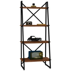 Libreria Marrone Noce Nero 4 Ripiani Installazione Libera 66x32x150h cm, Utilizzabile Come Divisorio Locale - Framur