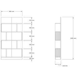 Libreria Marrone Noce Nero 4 Ripiani Installazione Libera 80x22x160h cm, Sfumatura Colore Struttura Noce - Pedara