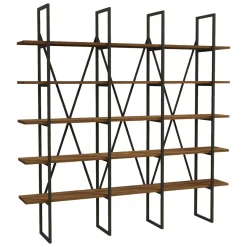 Libreria Marrone Noce Nero 5 Ripiani Installazione Libera 160x26x160h cm, Utilizzabile Come Divisorio Locale - Perletto