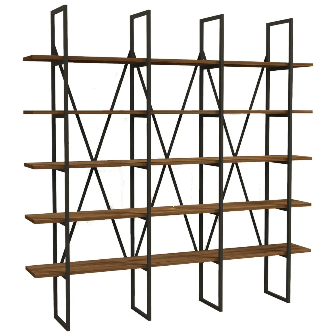 Libreria Marrone Noce Nero 5 Ripiani Installazione Libera 160x26x160h cm, Utilizzabile Come Divisorio Locale - Perletto