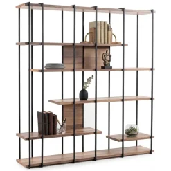 Libreria Marrone Noce Nero 5 Ripiani Installazione Libera 170x35x180h cm, Utilizzabile Come Divisorio Locale - Calogero