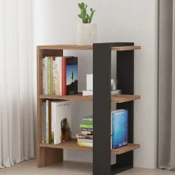 Libreria Marrone Noce Nero Rovere 3 Ripiani Installazione Libera 52x25x70h cm, Utilizzabile Come Divisorio Locale - Netro