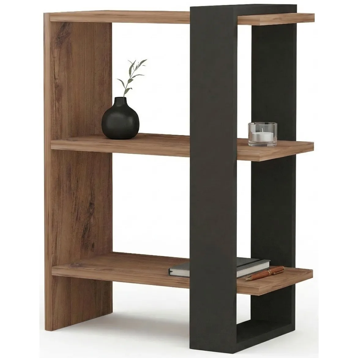 Libreria Marrone Noce Nero Rovere 3 Ripiani Installazione Libera 52x25x70h cm, Utilizzabile Come Divisorio Locale - Netro