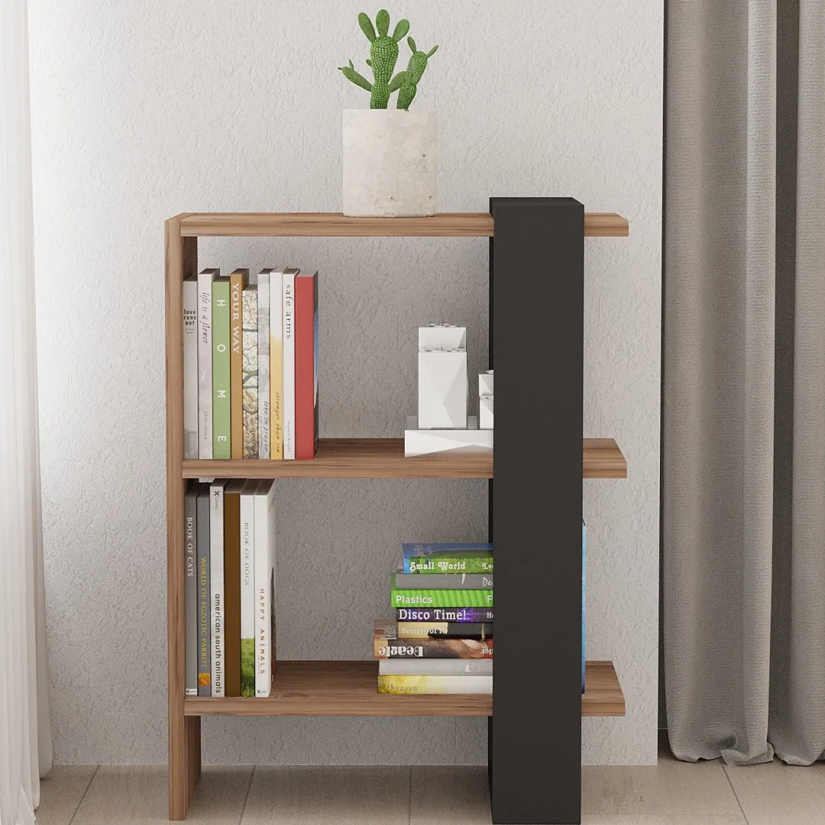 Libreria Marrone Noce Nero Rovere 3 Ripiani Installazione Libera 52x25x70h cm, Utilizzabile Come Divisorio Locale - Netro