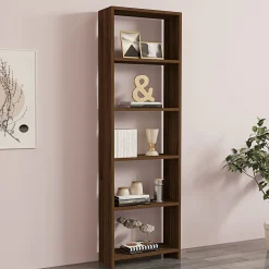 Libreria Marrone Noce 5 Ripiani Installazione Libera 50x20x160h cm, Struttura Verticale - Burcei