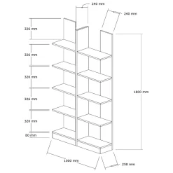 Libreria Marrone Noce 8 Ripiani Installazione Libera 100x26x187h cm, Struttura Verticale - Noasca