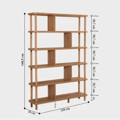 Libreria Marrone Quercia 5 Ripiani Installazione a Terra 120x28x168.5h cm, Sfumatura Colore Struttura Quercia - Amatrice