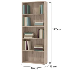 Libreria Marrone Rovere Grigio 5 Ripiani Installazione a Terra 70x24.5x211.5h cm, Sfumatura Colore Struttura Rovere Grigio - Pramollo