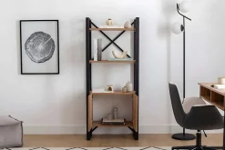 Libreria Marrone Rovere Nero 4 Ripiani Installazione Libera 30x156x60h cm, Utilizzabile Come Divisorio Locale - Pocenia