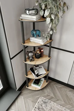 Libreria Marrone Rovere Nero 4 Ripiani Installazione Libera 34x34x139h cm, Sfumatura Colore Struttura Rovere - Sessanio