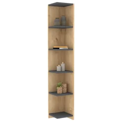 Libreria Marrone Rovere Nero Antracite 5 Ripiani Installazione Libera 25x25x160h cm, Sfumatura Colore Struttura Rovere - Tufillo