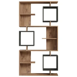 Libreria Marrone Rovere Nero Antracite 8 Ripiani Installazione Libera 90x25x172h cm, Sfumatura Colore Struttura Rovere - Cergnago