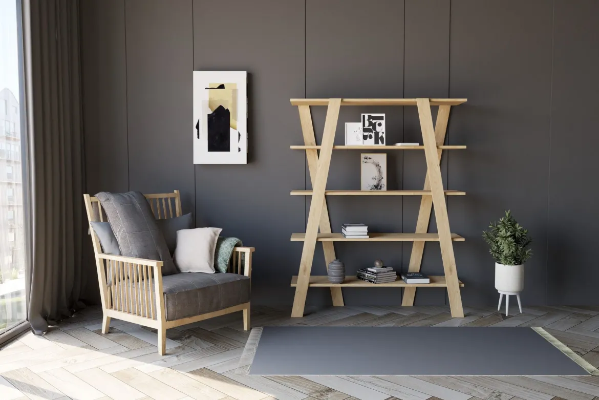 Libreria Marrone Rovere 4 Ripiani Installazione Libera 120x25x150h cm, Struttura Verticale - Sanarica