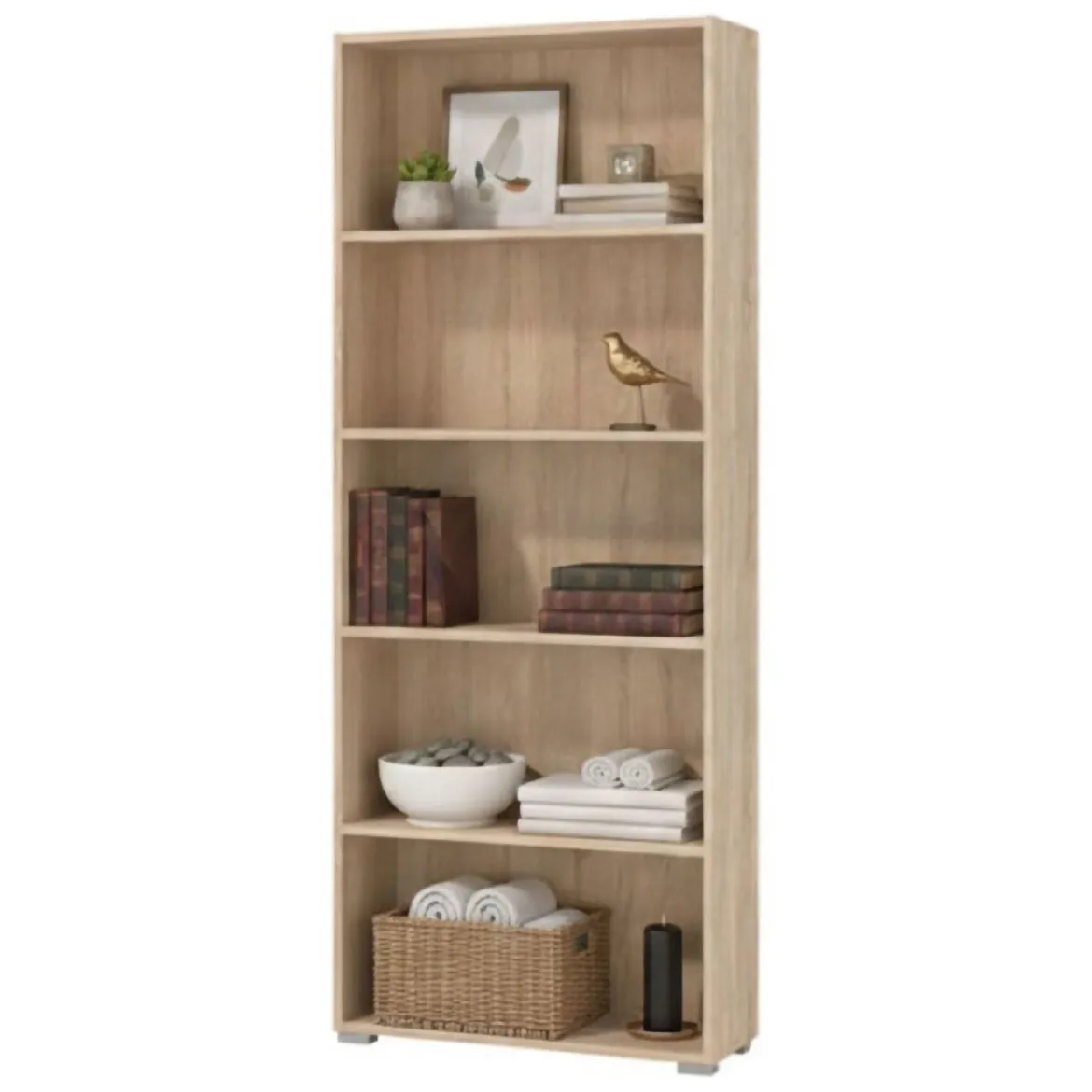 Libreria Marrone Rovere 4 Ripiani Installazione a Terra 79x34x118h cm, Struttura Mobile Verticale - Leporano