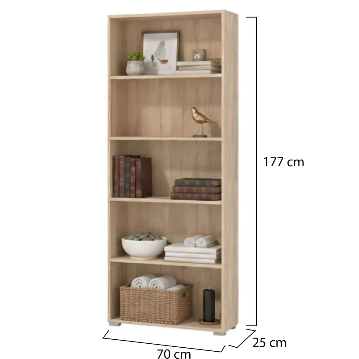 Libreria Marrone Rovere 4 Ripiani Installazione a Terra 79x34x118h cm, Struttura Mobile Verticale - Leporano